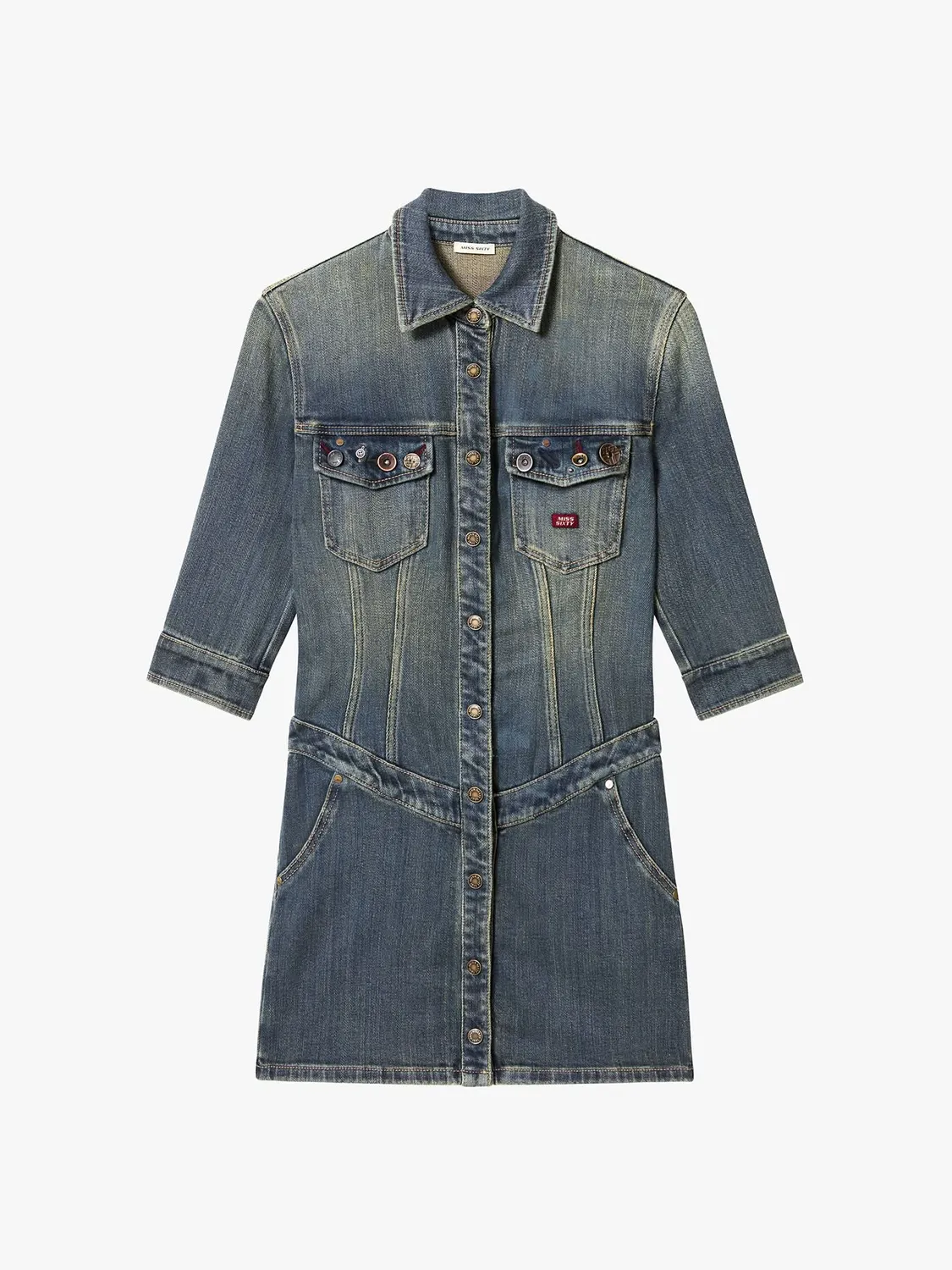 Miss Sixty Button-Front denimkjole vintage dark blue stretch