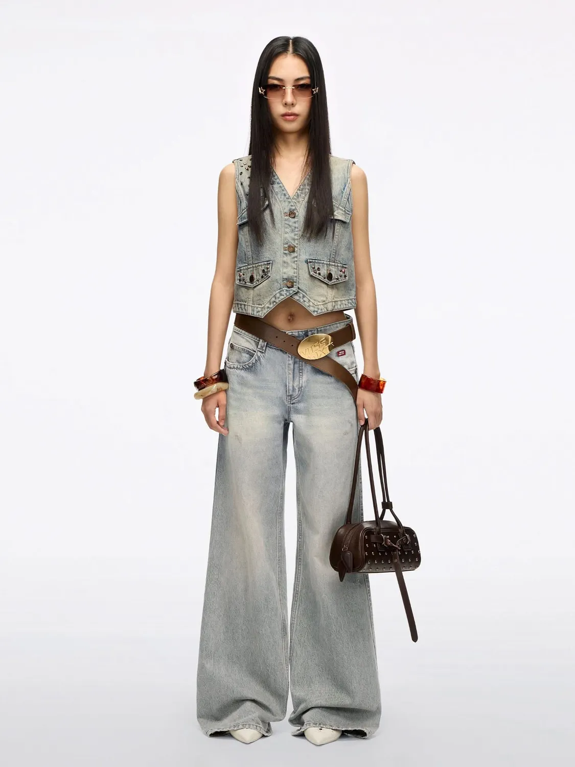 Miss Sixty Studded Denim Vest vintage lyseblå