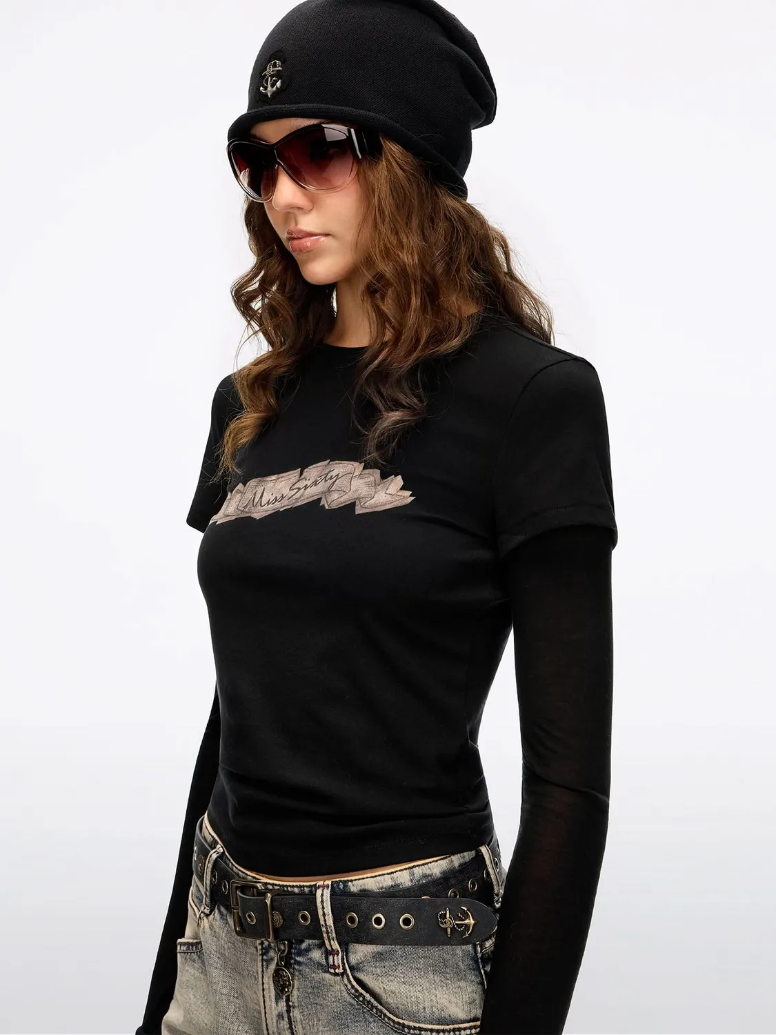 Miss Sixty Layered t-shirt sort kontrastprint