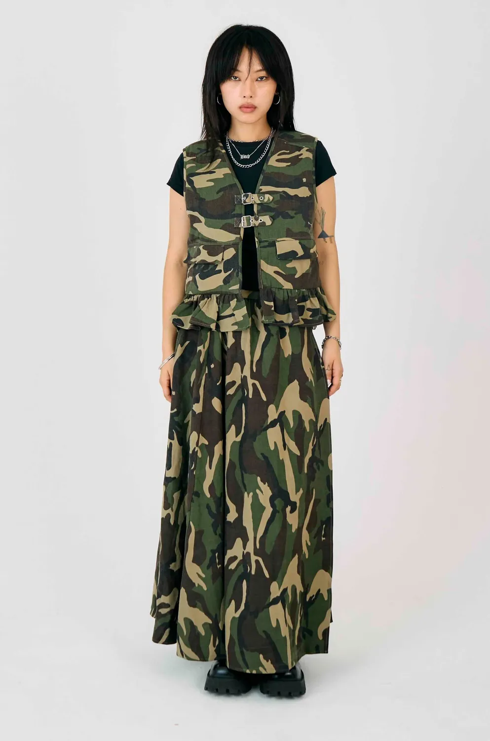 THE RAGGED PRIEST Squad Camo maxiskørt khaki camouflage