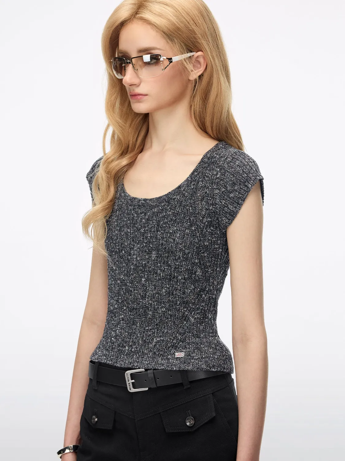 Miss Sixty Shimmer striktrøje sort slim U-hals