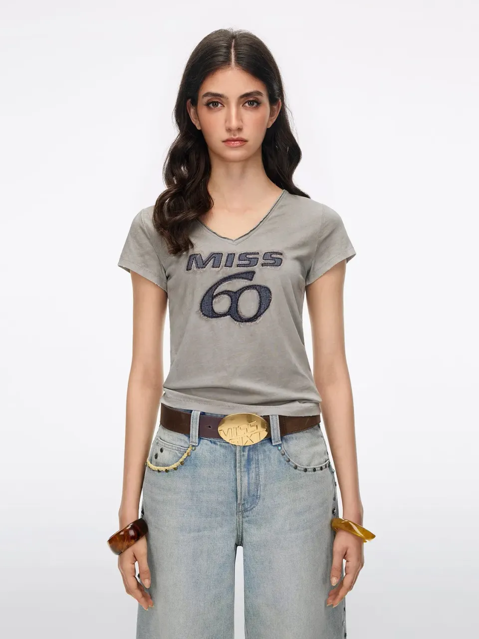 Miss Sixty Logo T-shirt offwhite V-hals med broderi