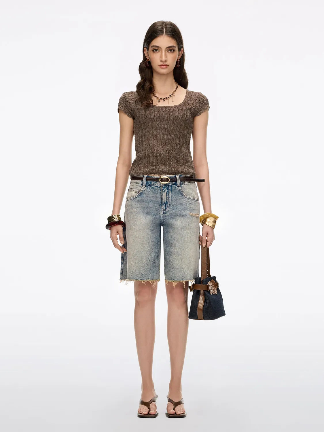 Miss Sixty denim shorts middle blue vintage kæde
