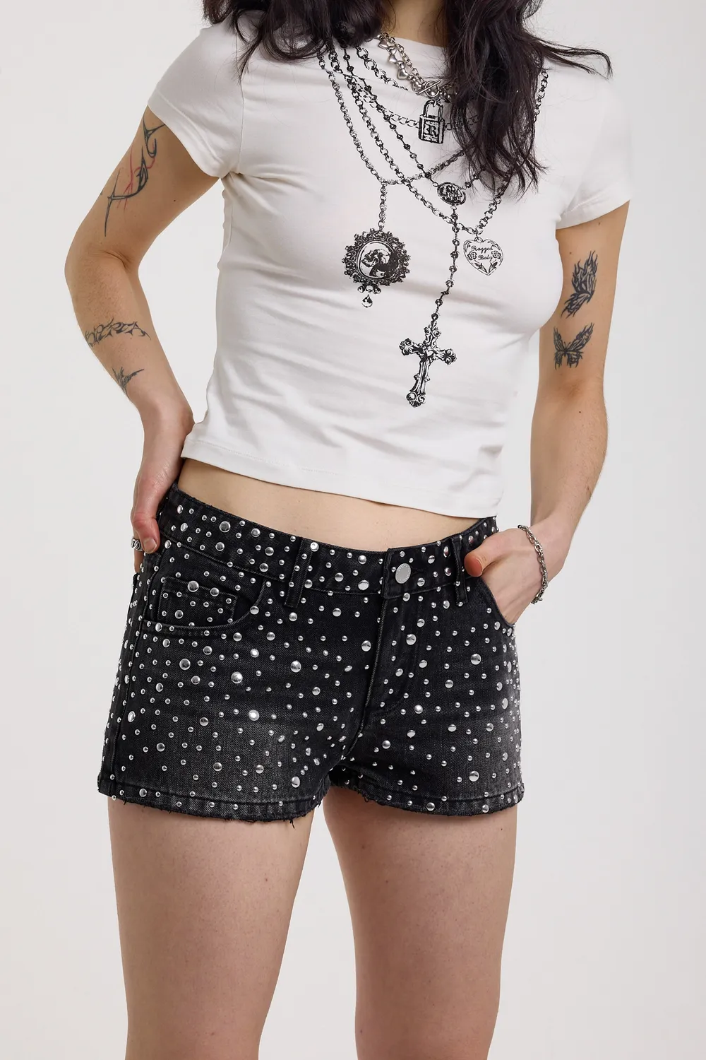 The Ragged Priest Glare denim shorts sort lav talje nitter