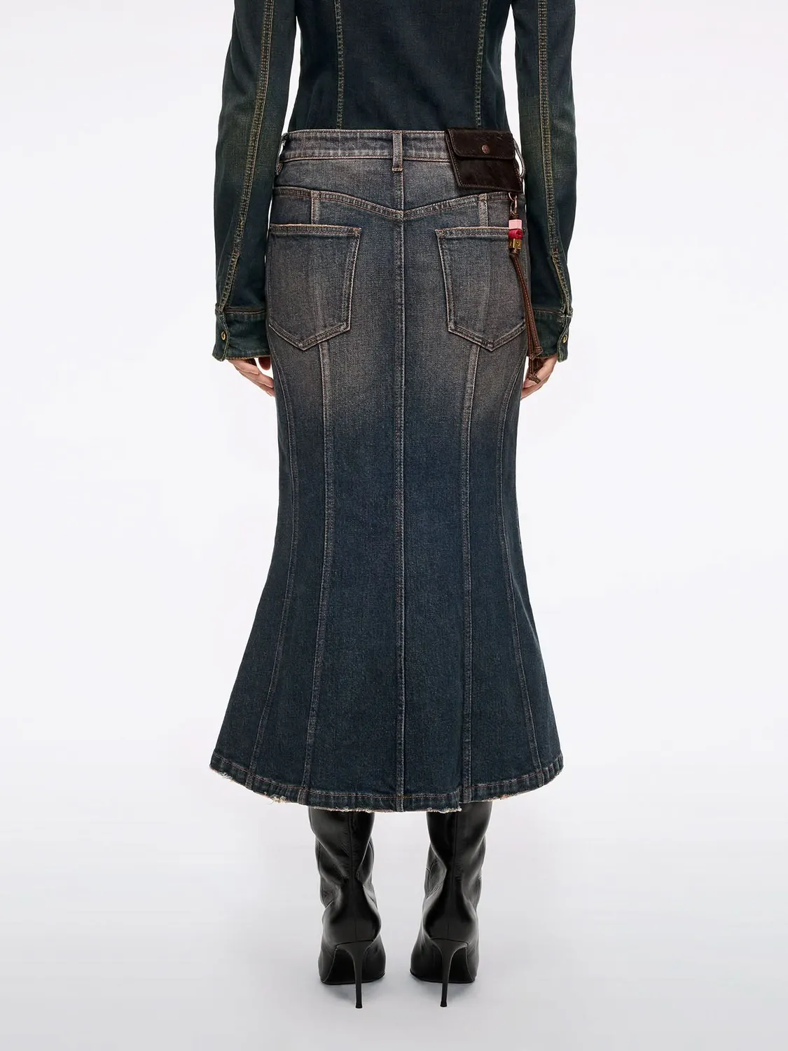 Miss Sixty Distressed Mermaid Denim Skirt medium blue