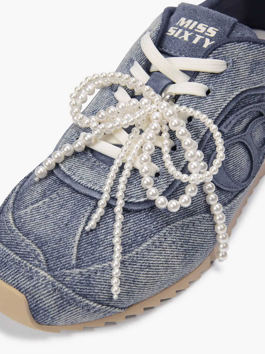 Miss Sixty 6M2QJ82700F25 sneakers blå denim perlesløjfe