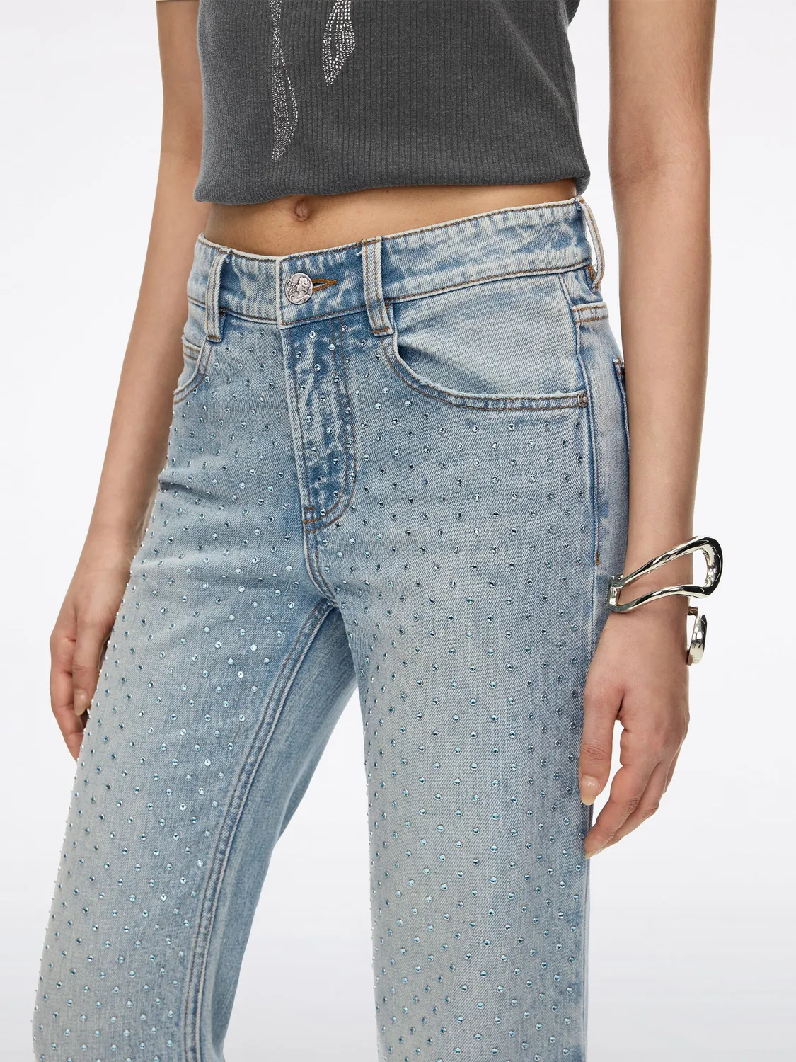 Miss Sixty Rhinestone Flare Jeans middle blue stretch