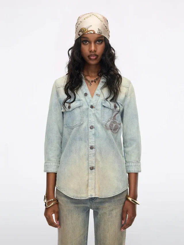 Miss Sixty Printed Denim skjorte blå vintage print