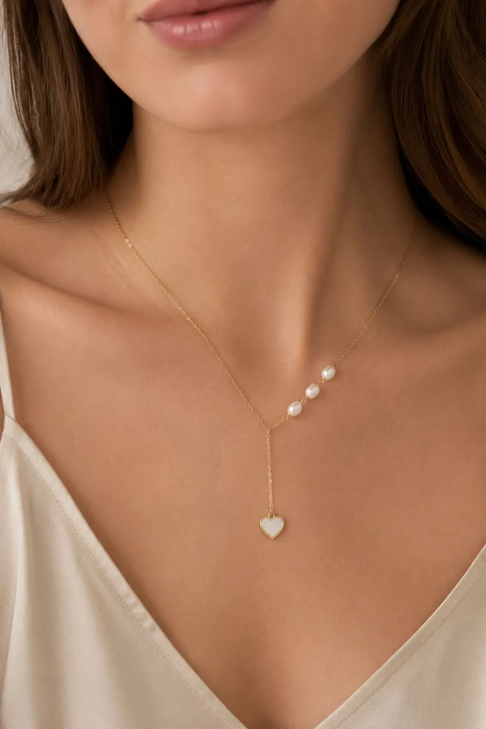 Organsk Pearl Heart halskæde perle guld