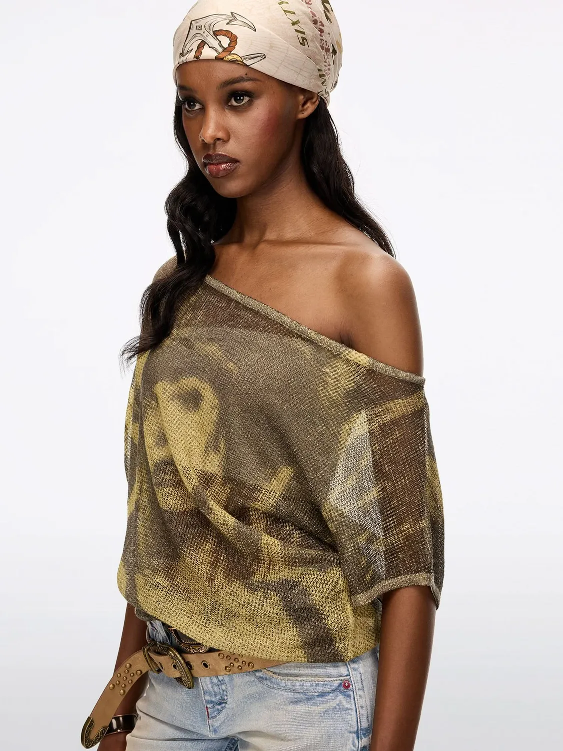 Miss Sixty Asymmetric Strik retrogrøn hør off-shoulder