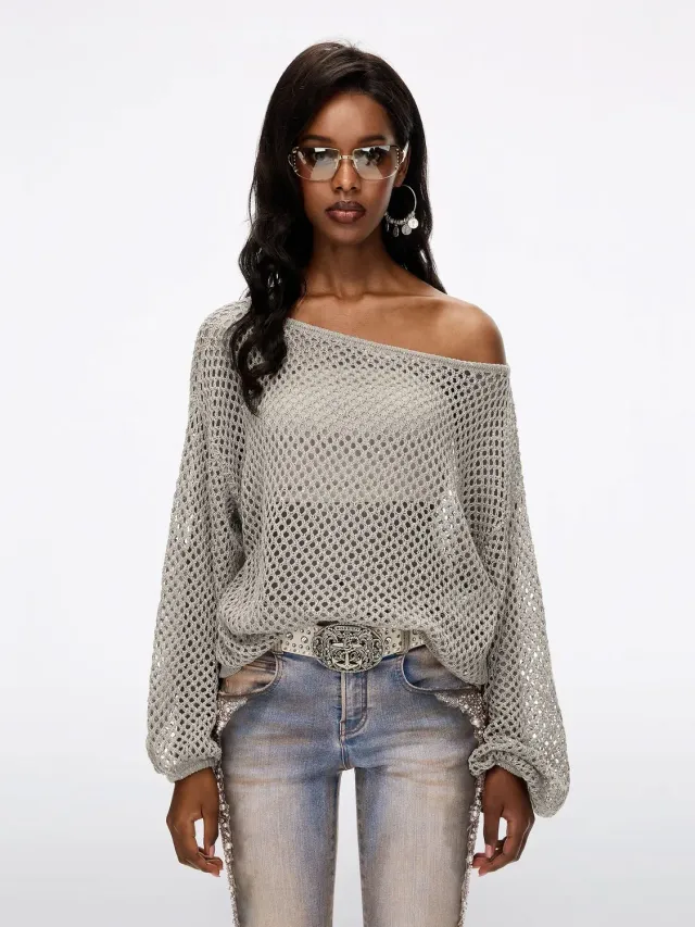 Miss Sixty Shimmering Mesh strik top sort palietter XS-L