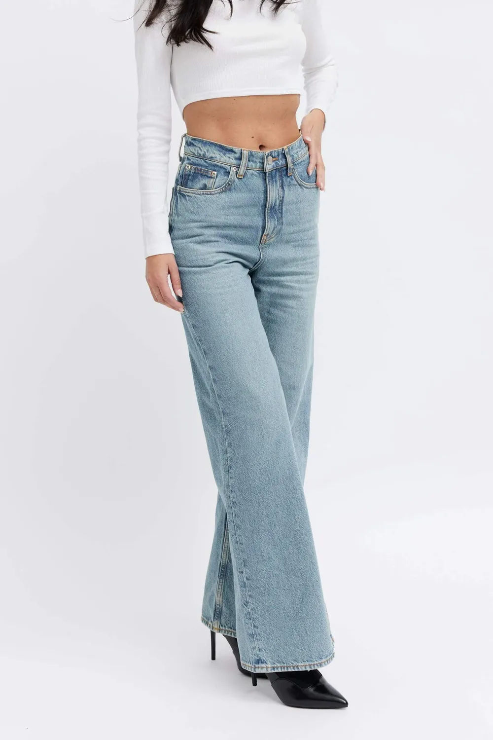 Organsk Wave Ocean Blue wide leg jeans højtalje
