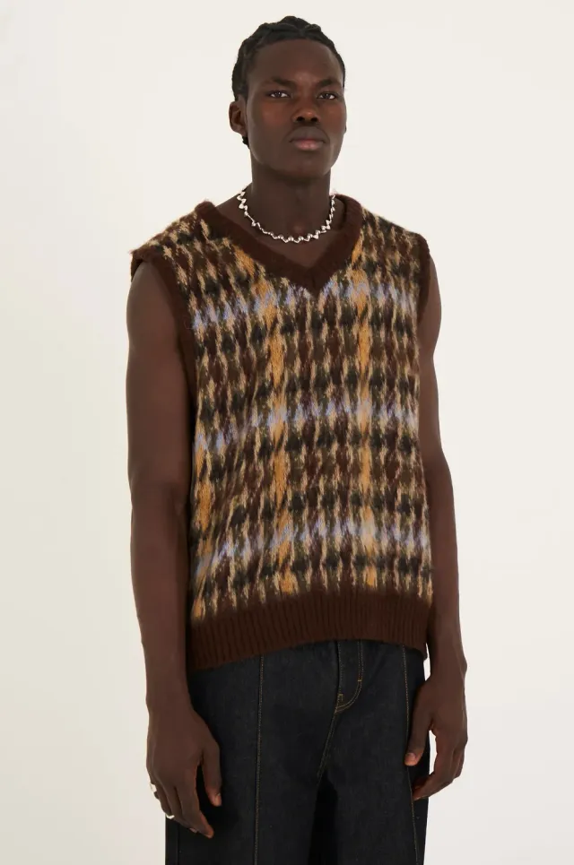 The Ragged Priest Cub Houndstooth strikvest brun oversize