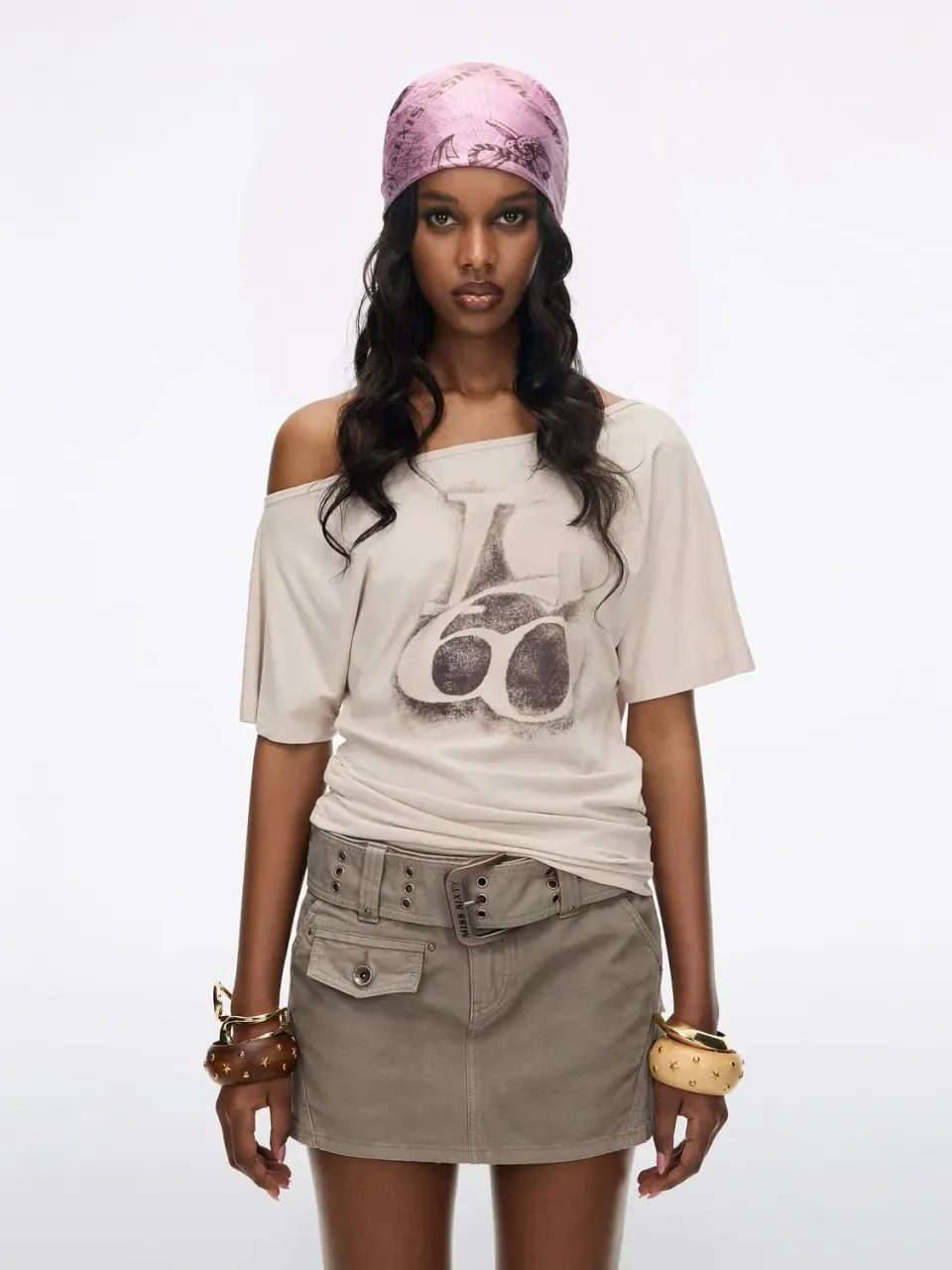 Miss Sixty Off-Shoulder t-shirt retro light coffee off-shoulder