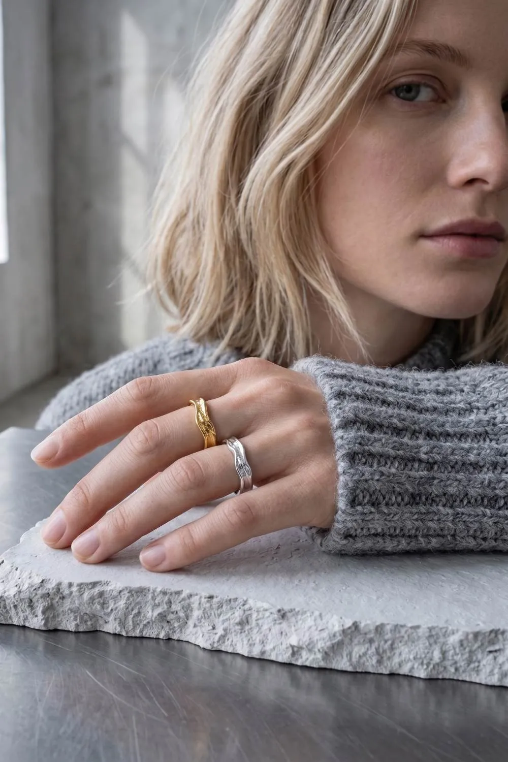 Organsk The Cuff Ring ring sølv hvidguld belagt justerbar