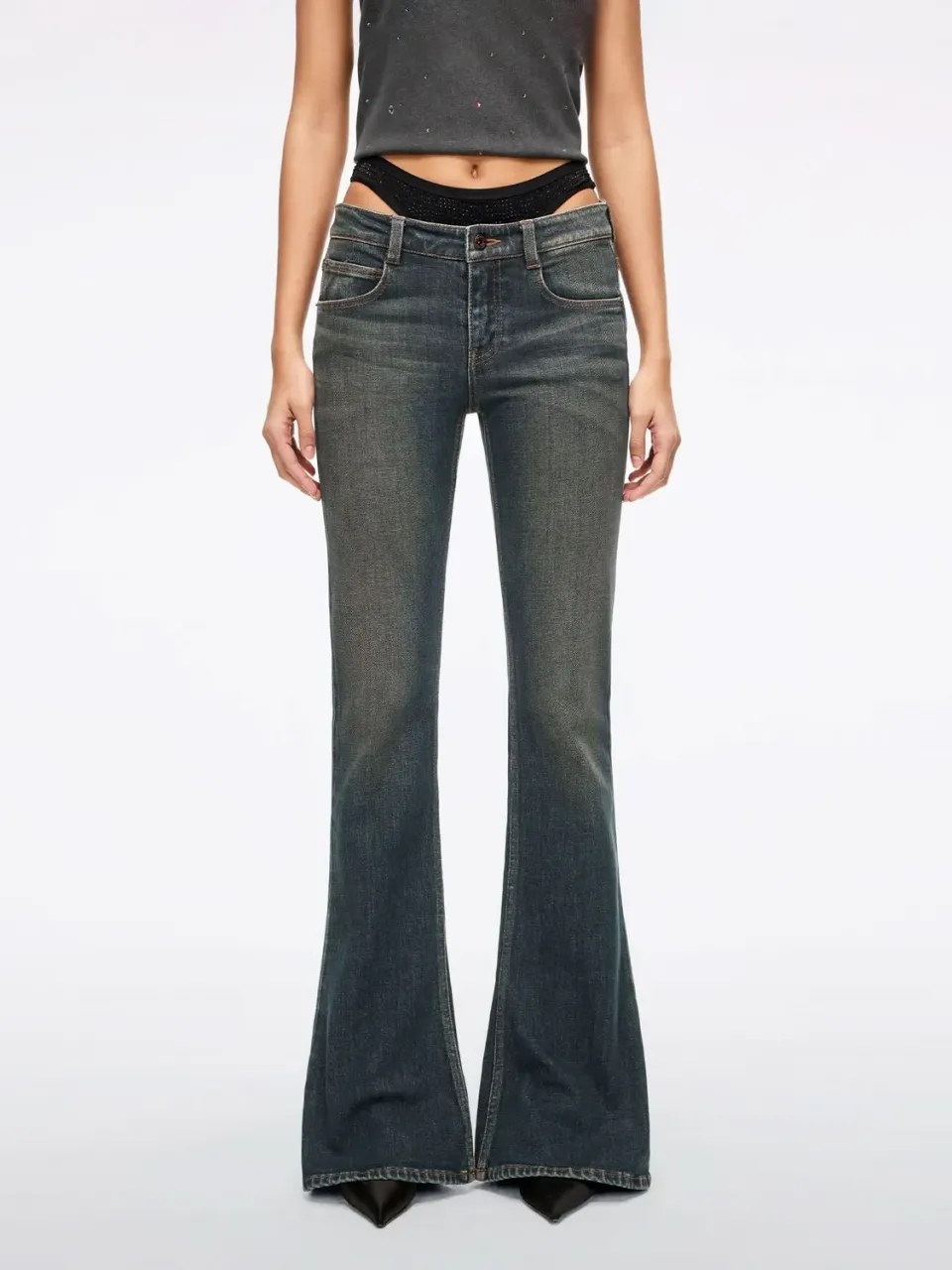Miss Sixty Patchwork Flare Jeans mørkeblå stretch