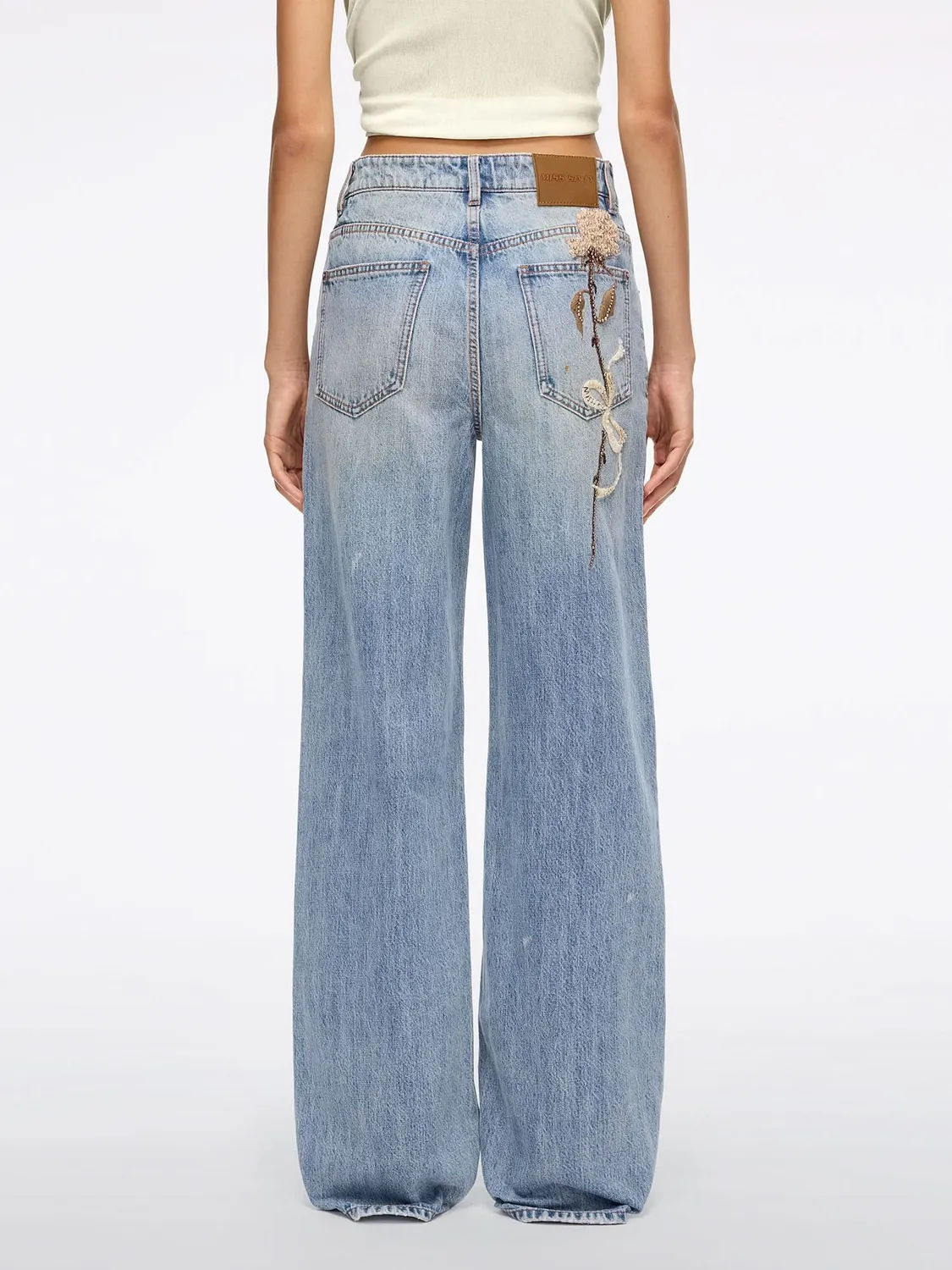 Miss Sixty straight jeans middle blue perlebroderi