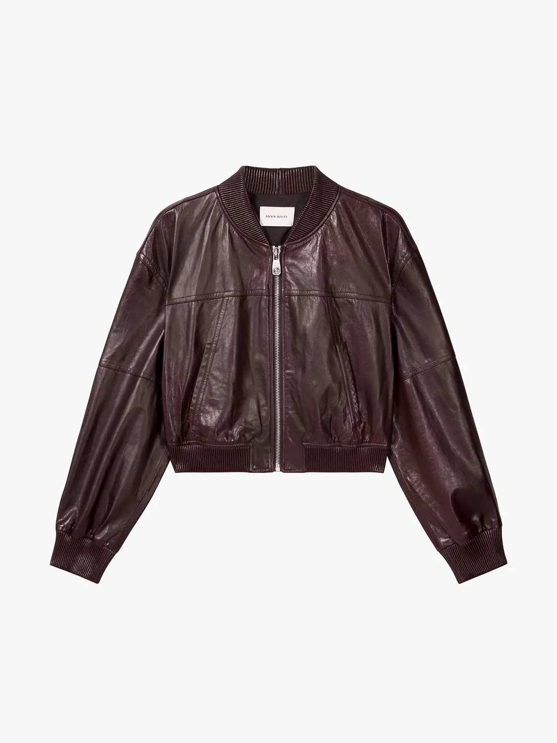 Miss Sixty Genuine Leather Jacket læderjakke vinrød cropped
