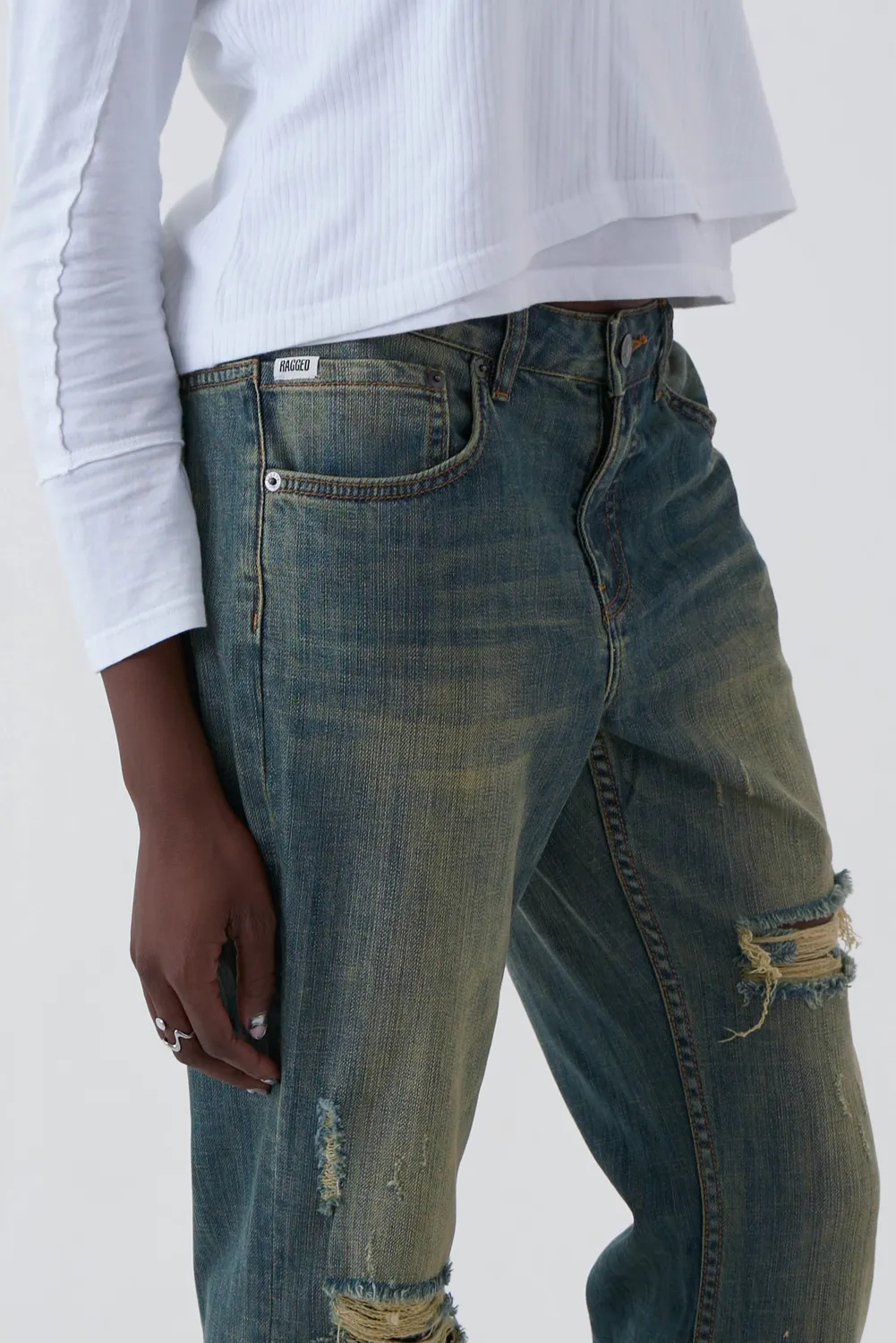 The Ragged Priest Alexa Distressed Bootcut Jeans blå