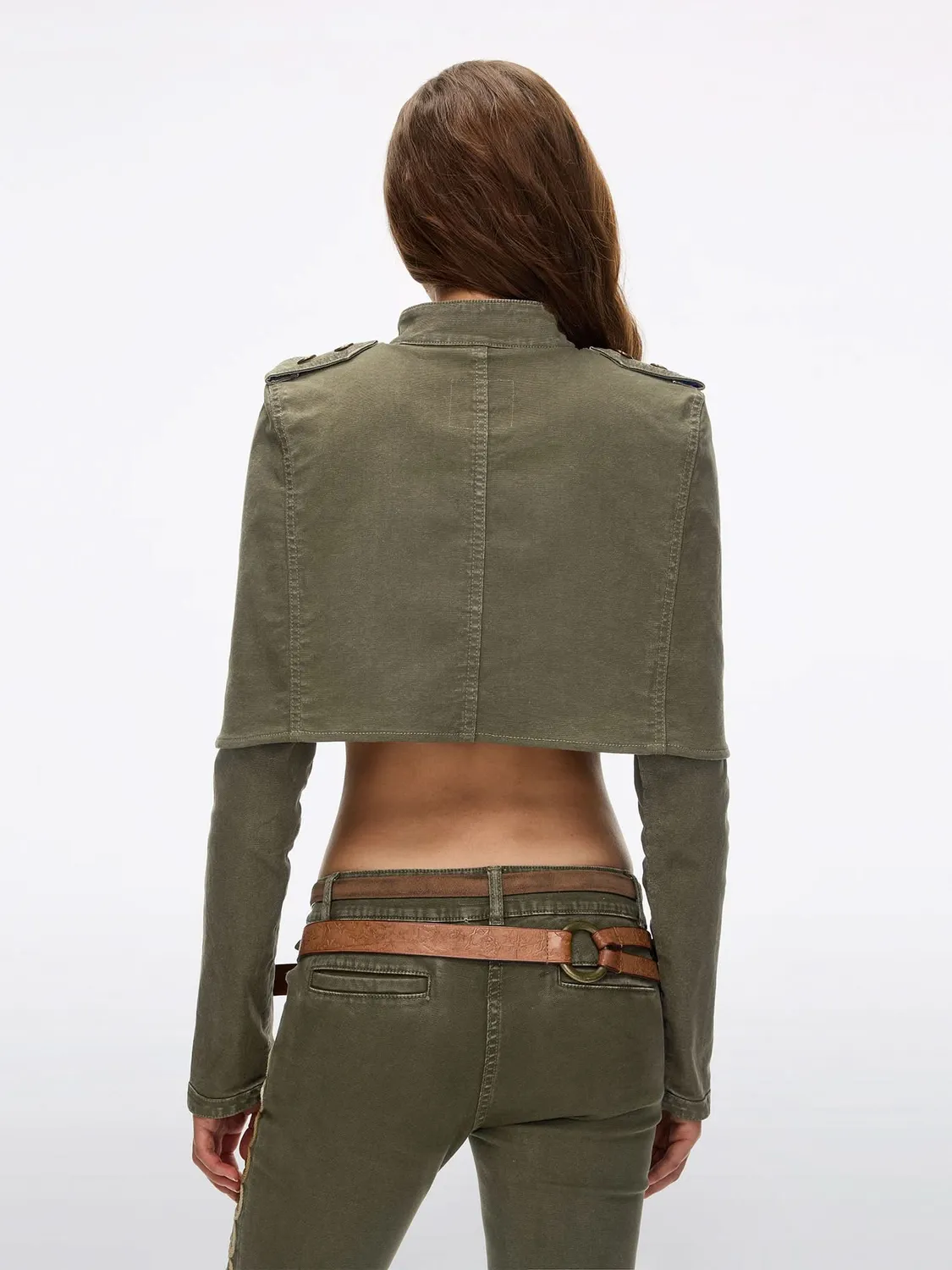 Miss Sixty Cropped Denimjakke Armygrøn slub