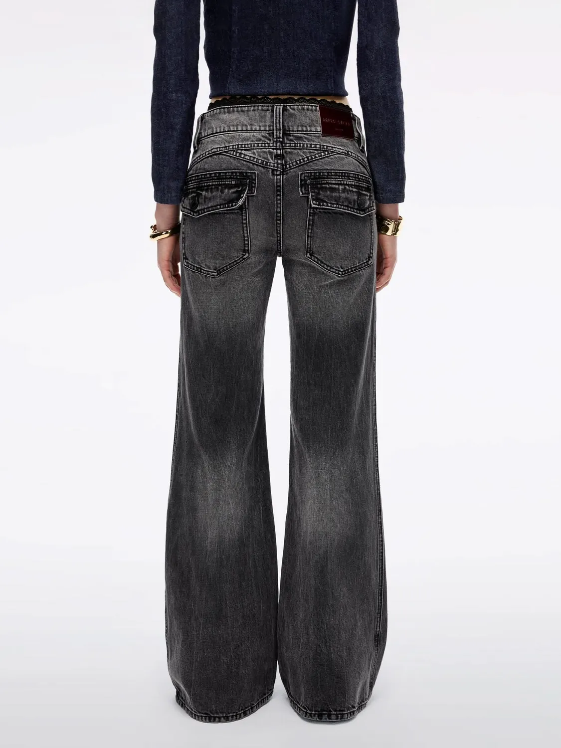 Miss Sixty Lace-Panel Flare jeans Black Fog med blonde