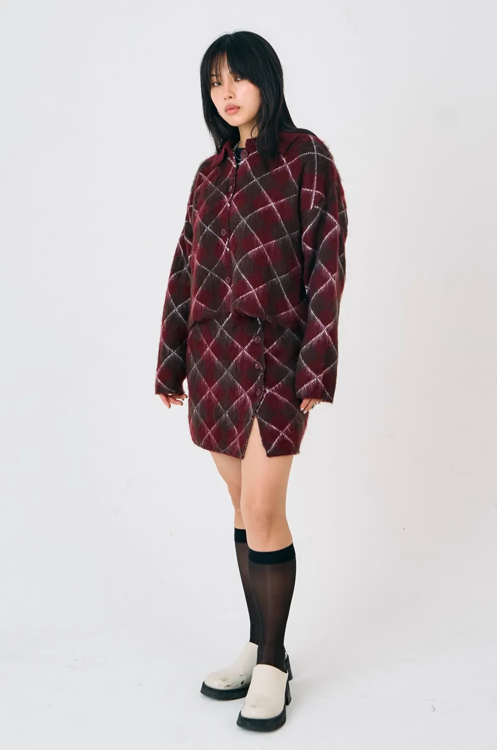 The Ragged Priest Manor cardigan argyle strik bordeaux