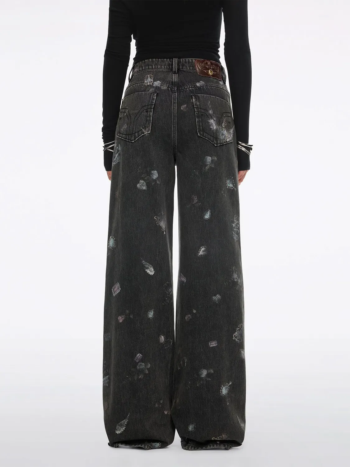 Miss Sixty Rhinestone Straight Jeans black fog høj talje