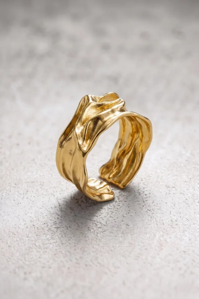 Organsk Sculpted Wave ring guld justerbar bølgede