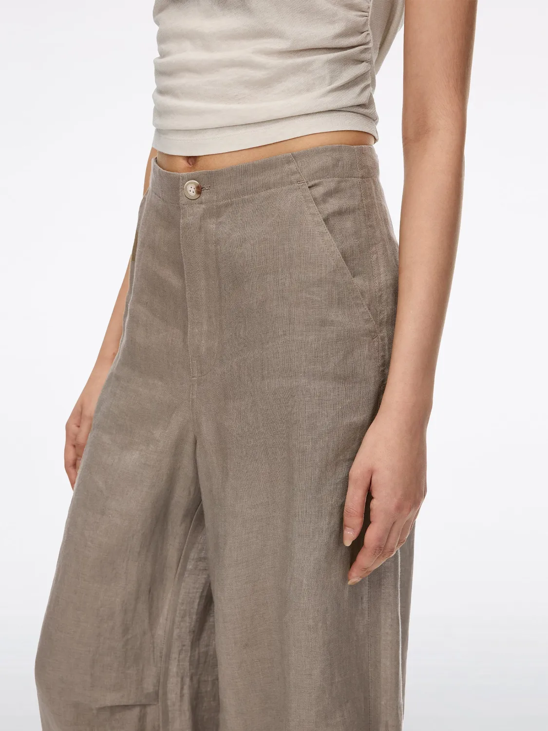 Miss Sixty Linen Wide-Leg Bukser khaki hør