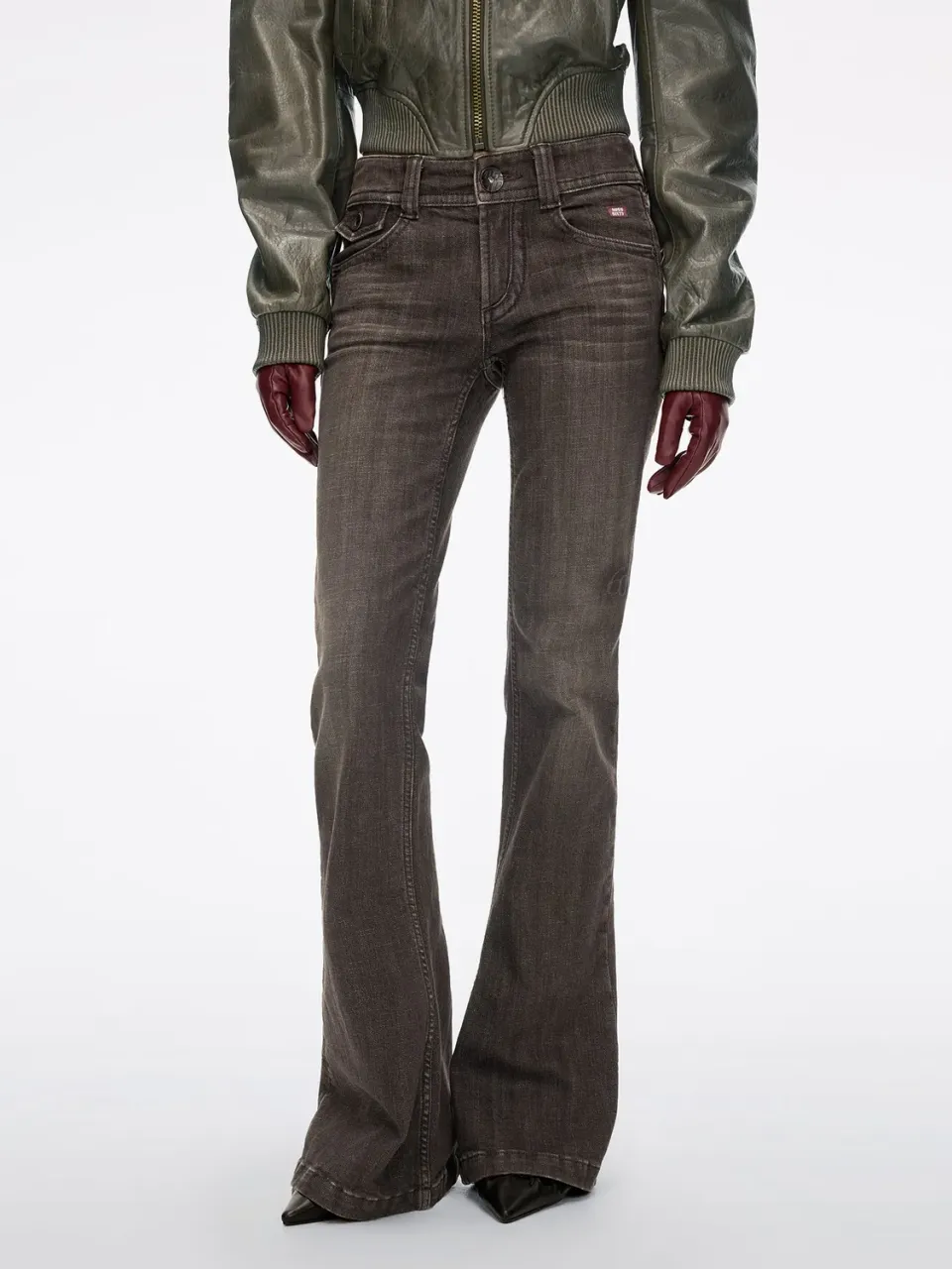 Miss Sixty Distressed Flare jeans mørkebrun mellem talje