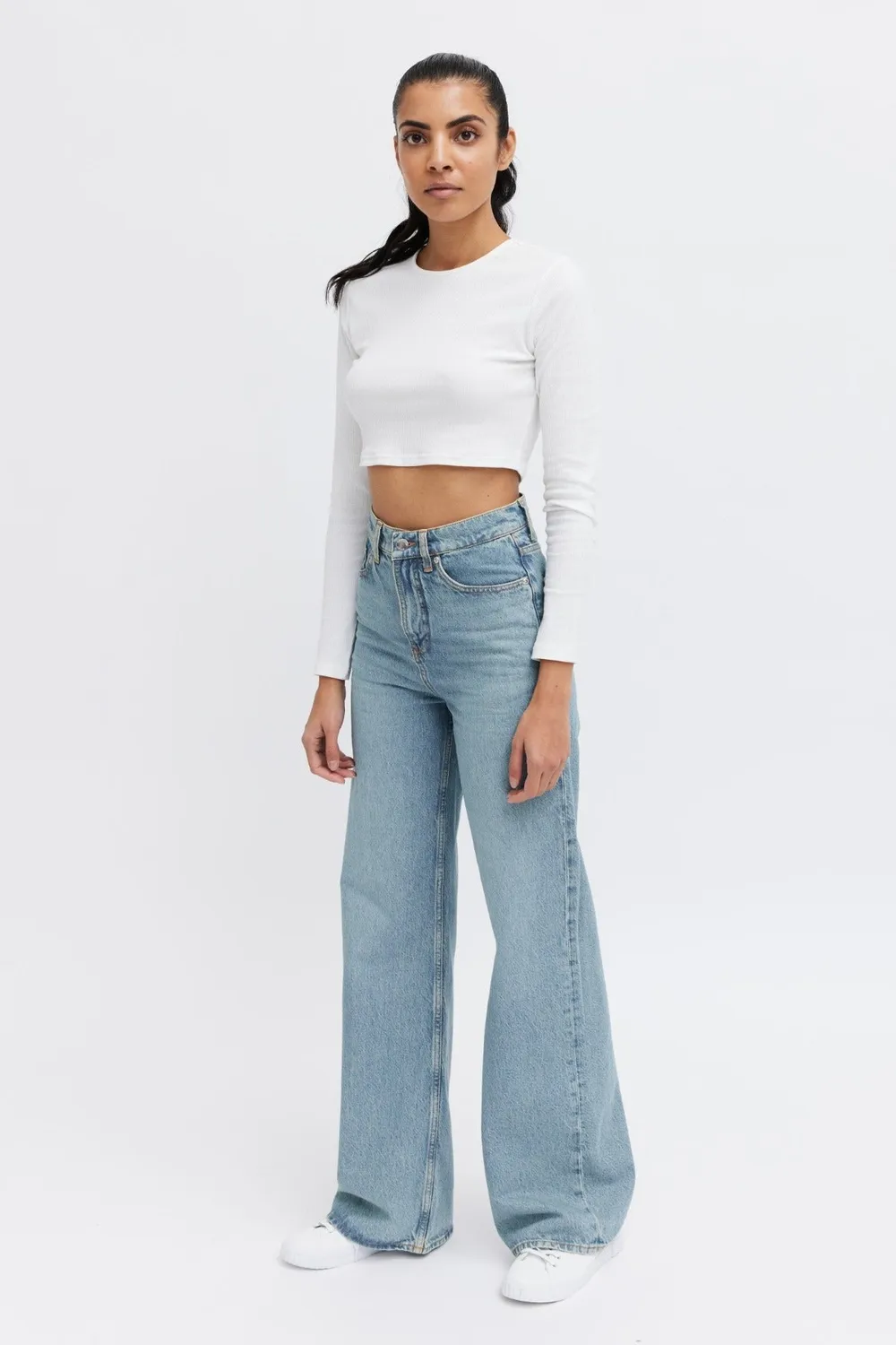 Organsk Wave Ocean Blue jeans dame wide leg S økologisk