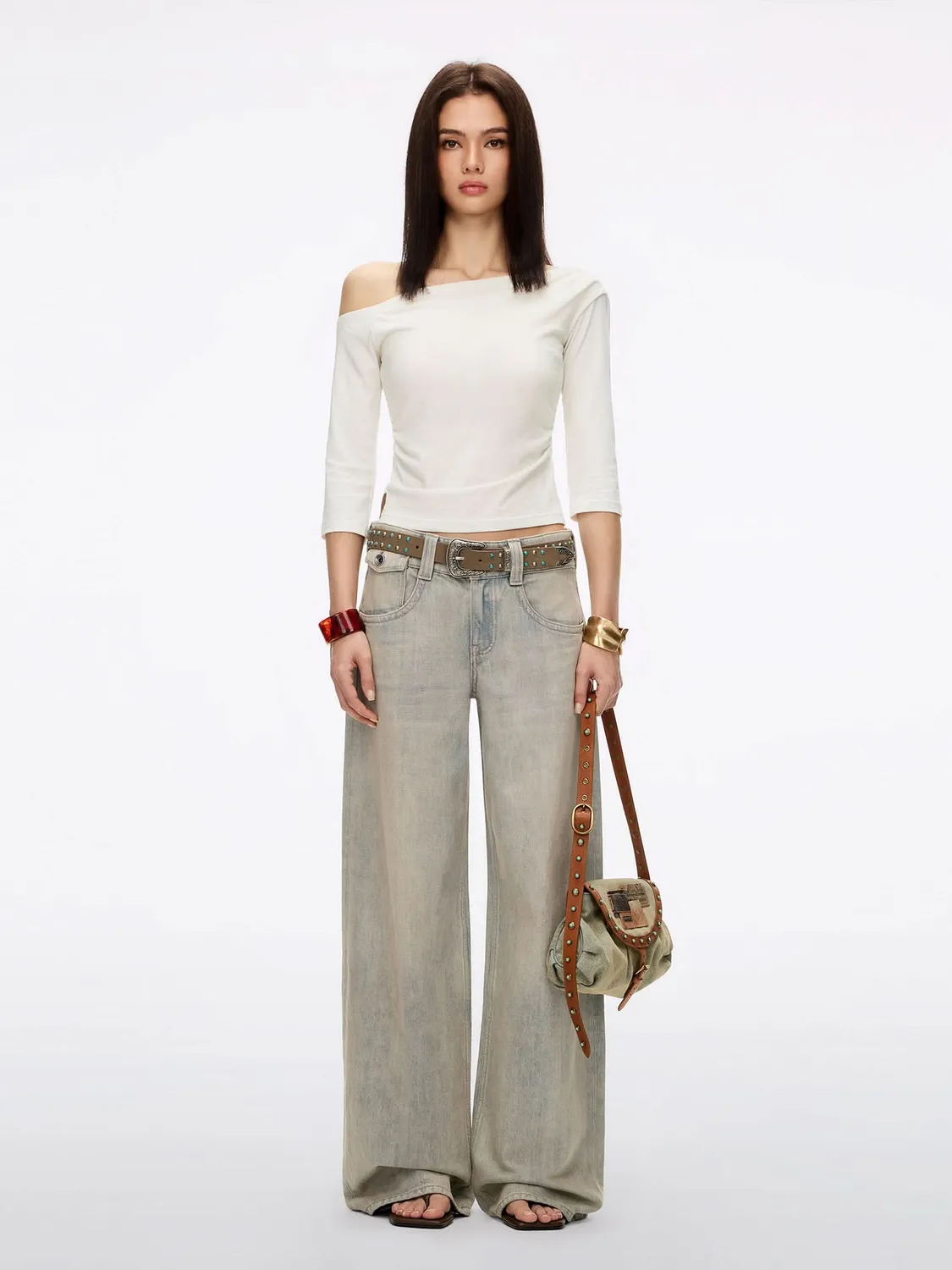 Miss Sixty Studded læderbælte khaki ruskind