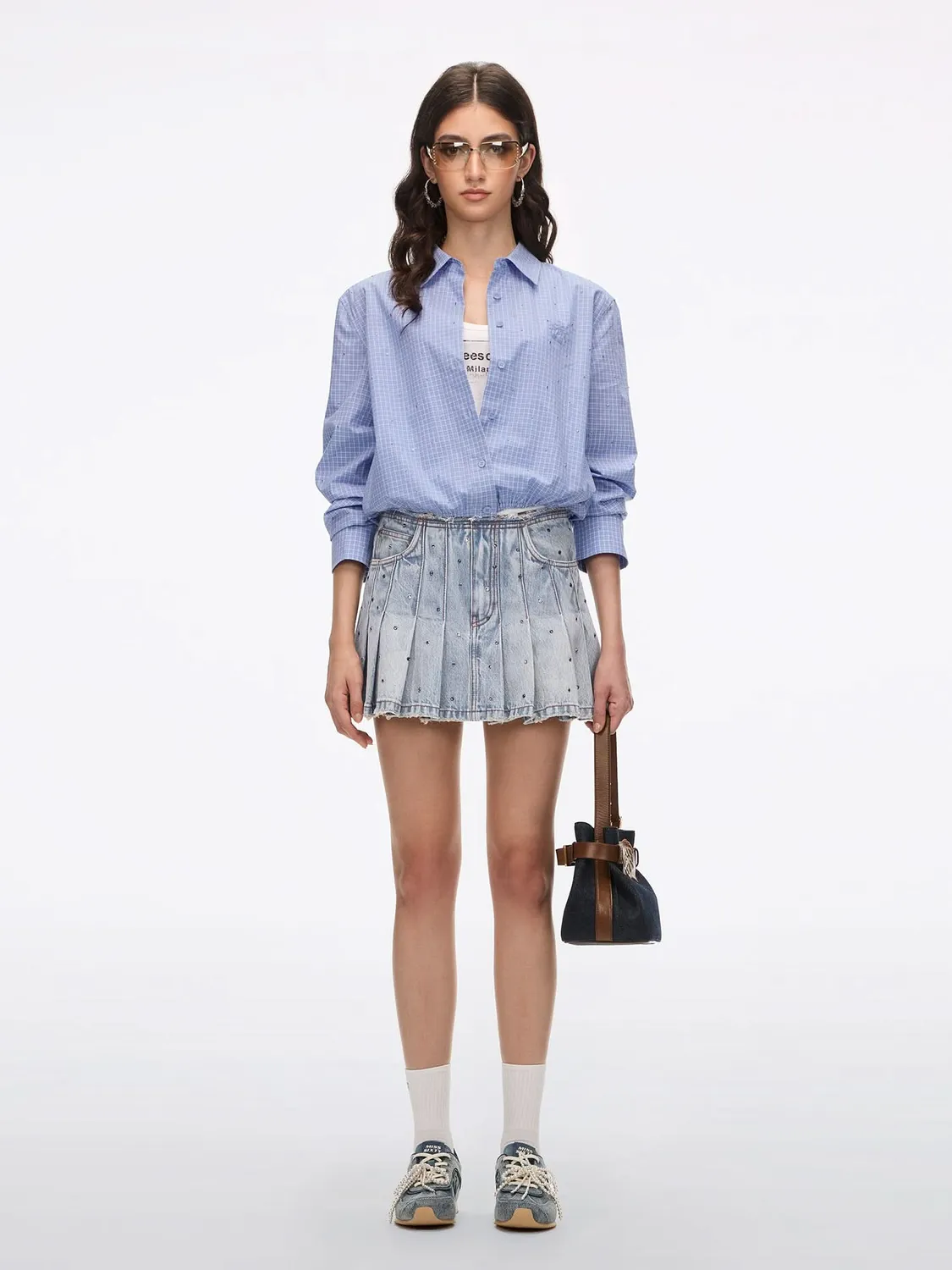 Miss Sixty Rhinestone Plaid Shirt skjorte blå