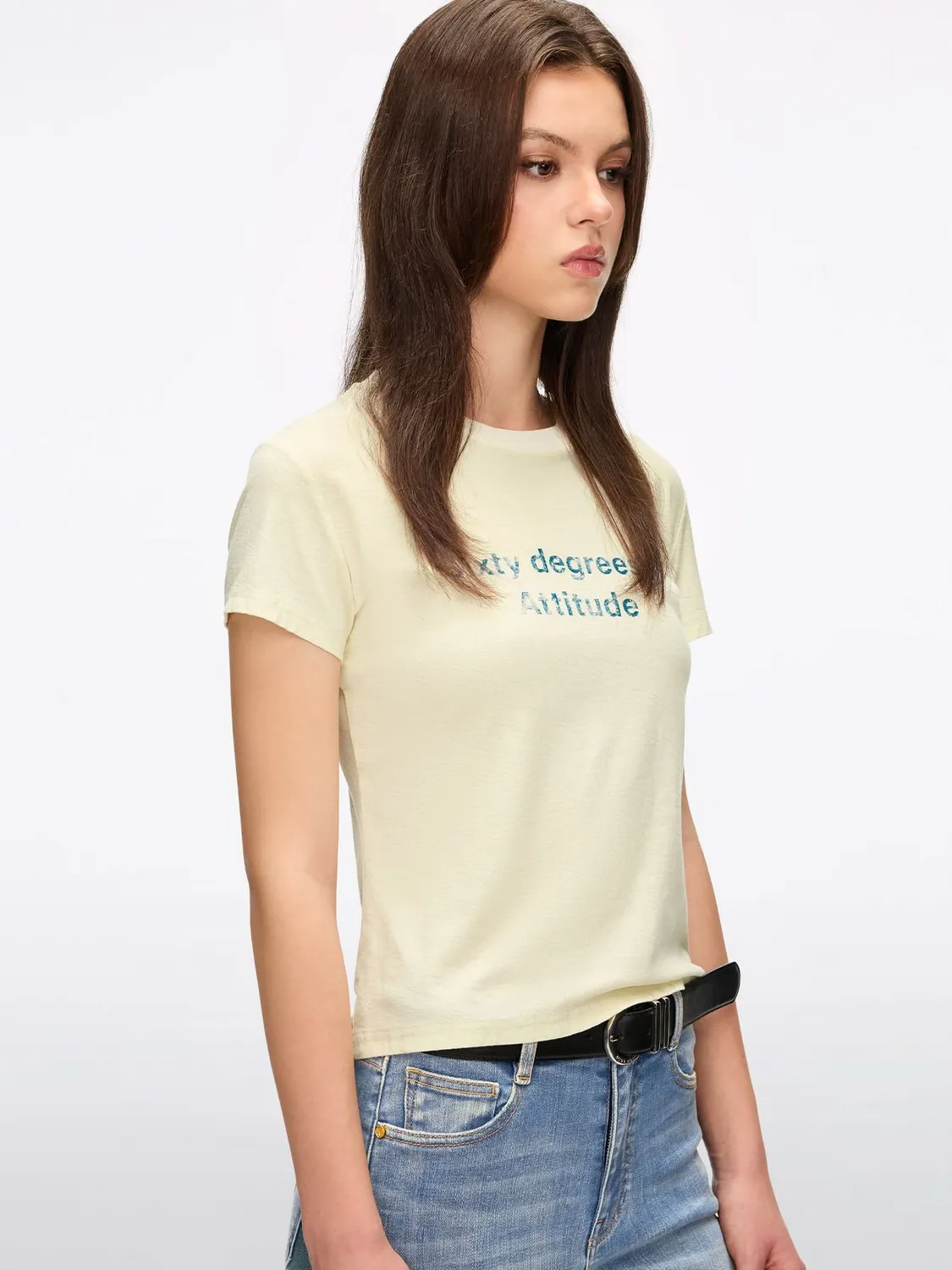 Miss Sixty Printed t-shirt hvid slim-fit hør bomuld