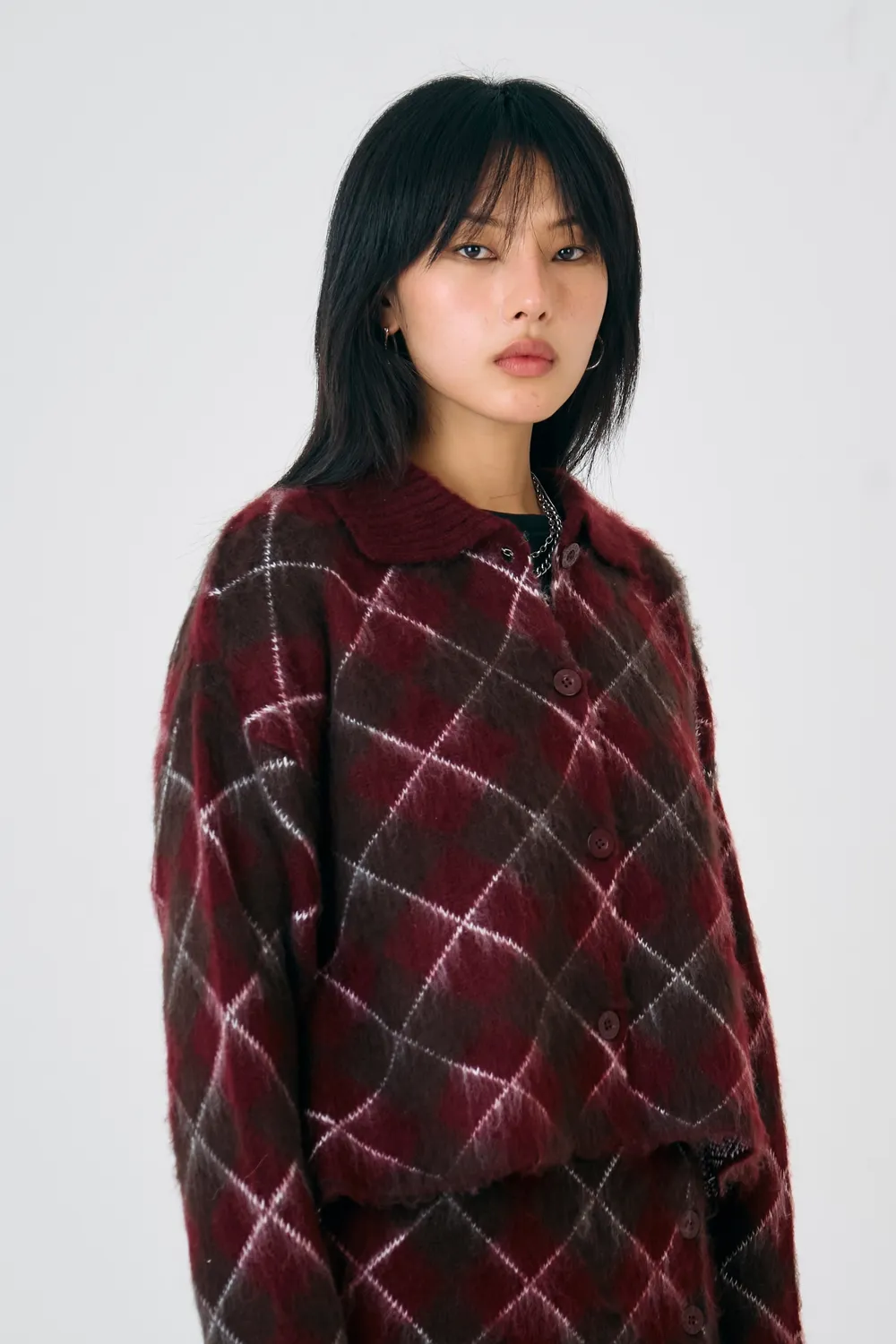 The Ragged Priest Manor cardigan argyle strik bordeaux