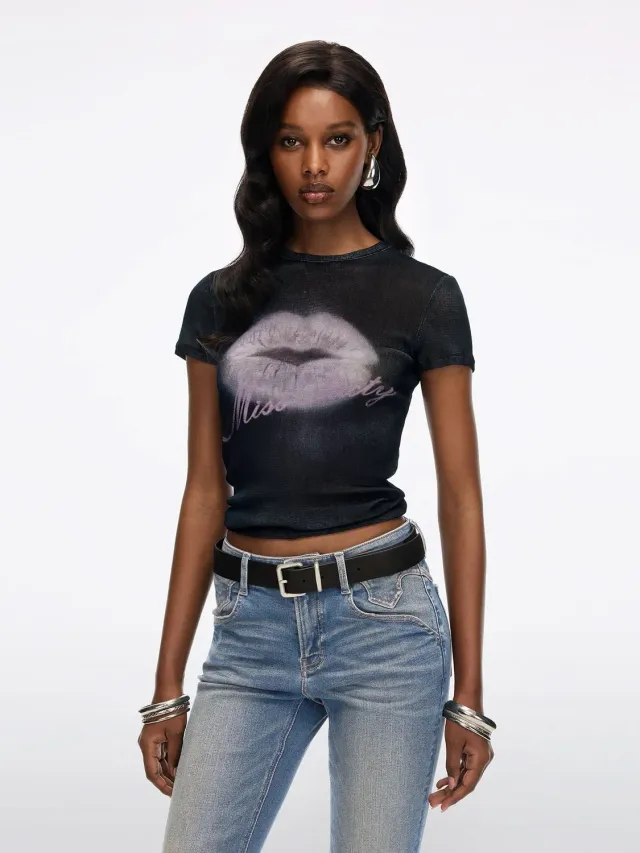 Miss Sixty Lip-Print t-shirt navy blue vintage vask