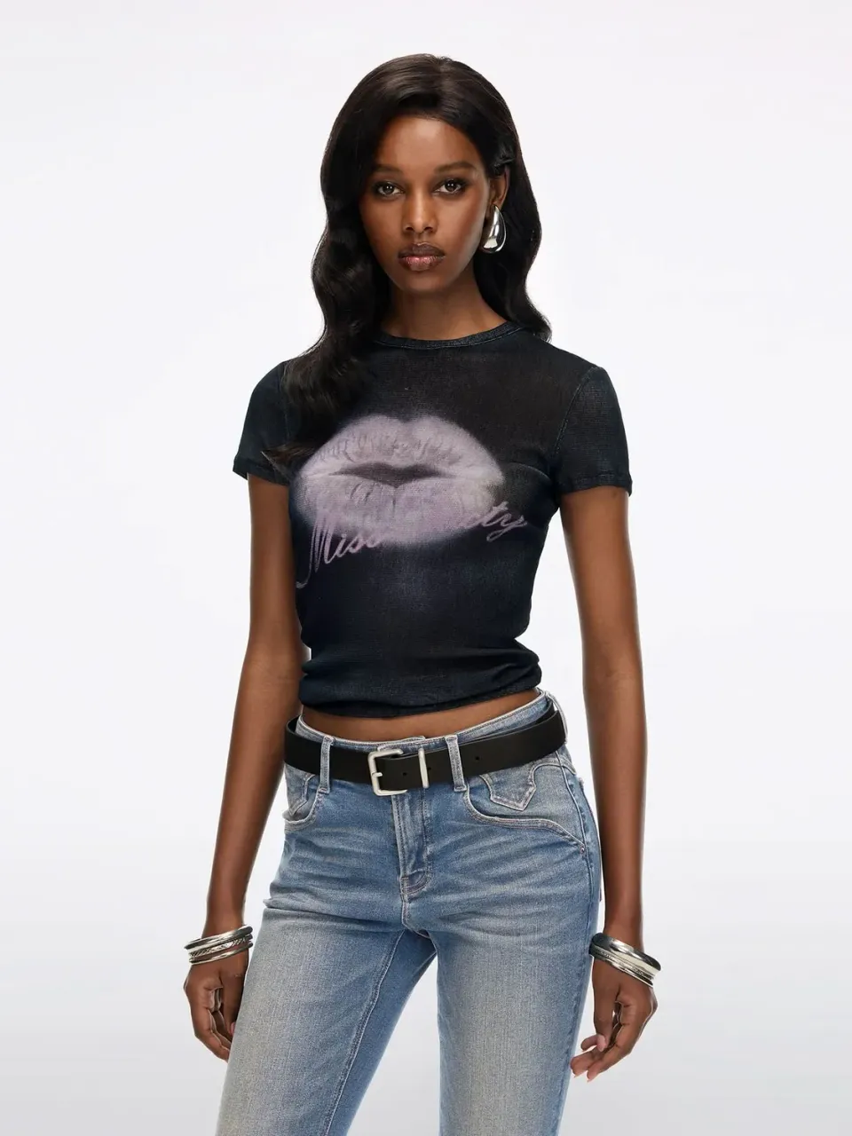 Miss Sixty Lip-Print t-shirt navy blue vintage vask
