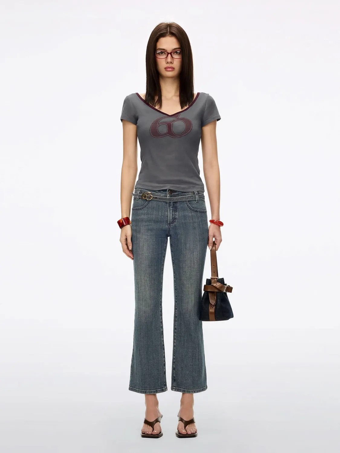 Miss Sixty Logo Embroidered t-shirt mørkegrå cropped