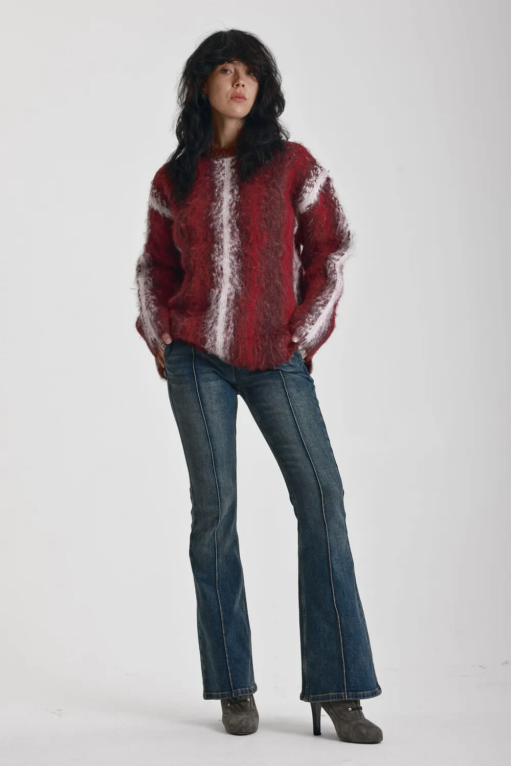 The Ragged Priest Obscure stribet strik sweater rød oversize