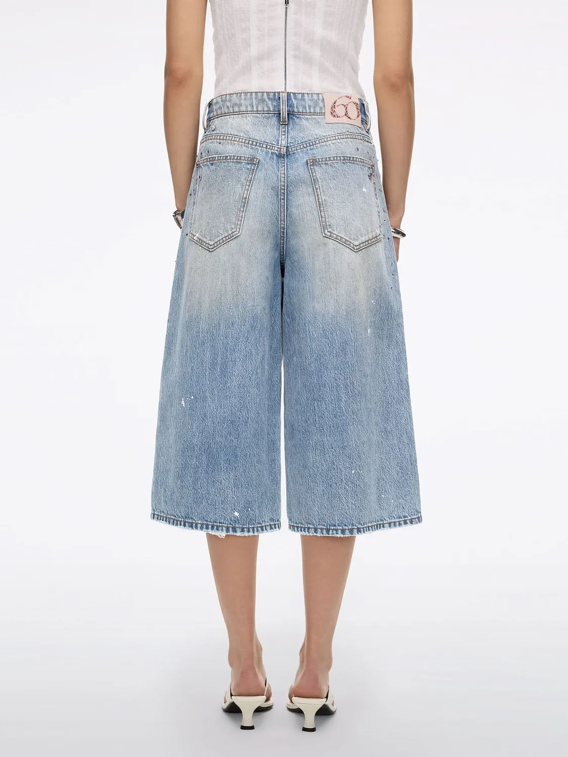 Miss Sixty Rhinestone denimshorts mellemblå 26