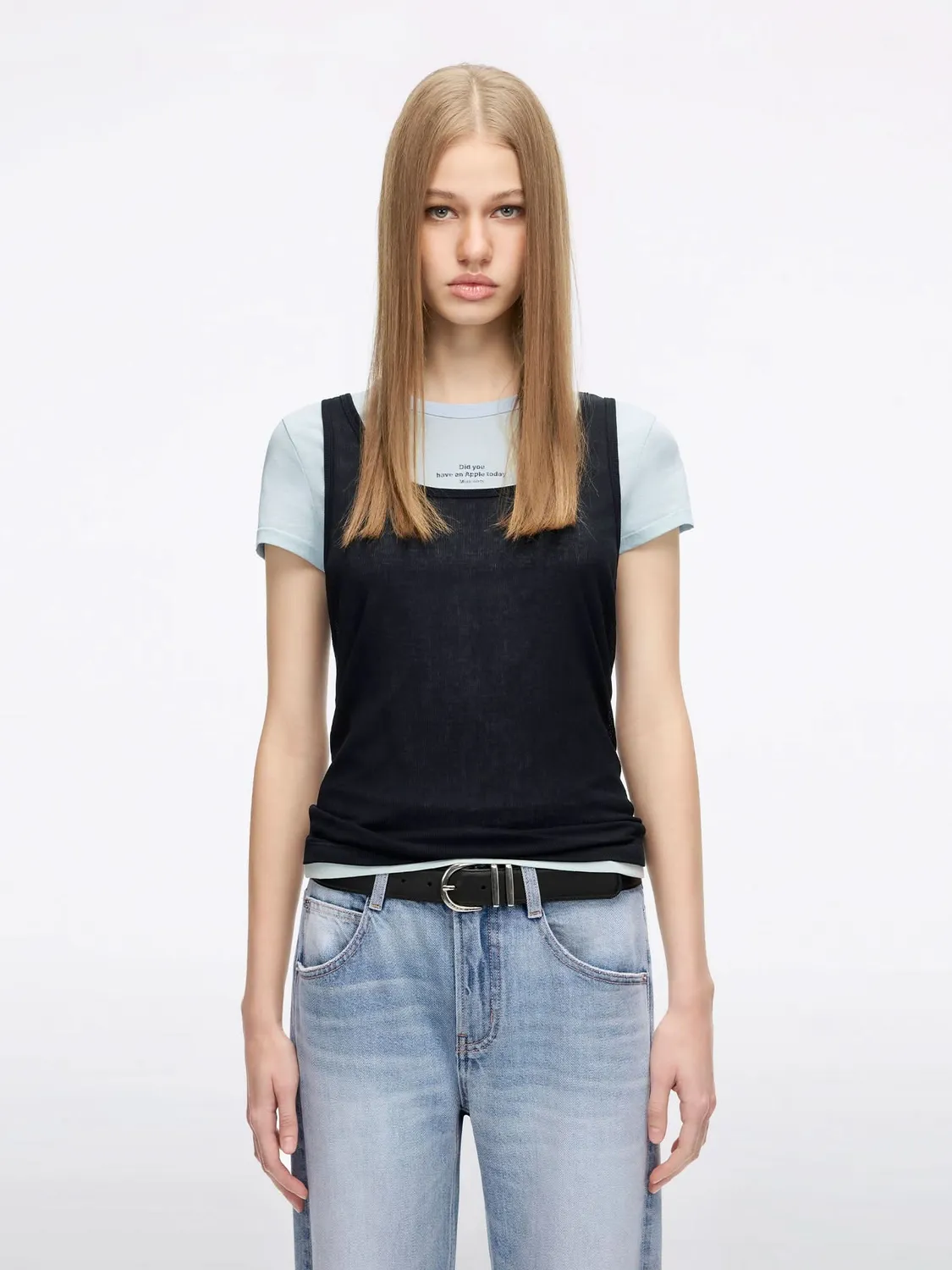 Miss Sixty 6M1SJ72310 t-shirt hvid lagdelt hørblanding