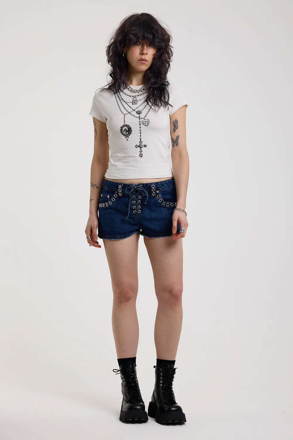 THE RAGGED PRIEST Solstice denimshorts rinse snøre