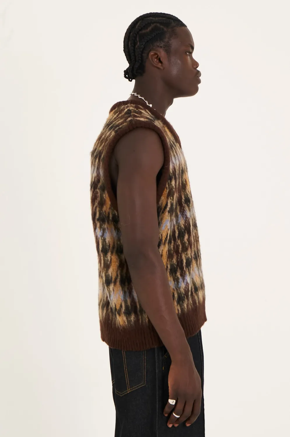 The Ragged Priest Cub Houndstooth strikvest brun oversize