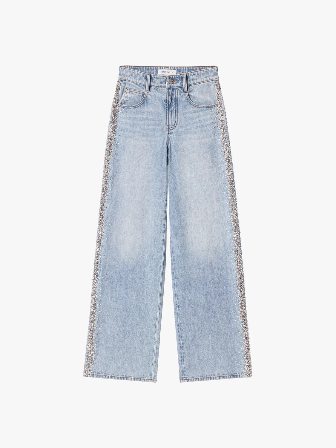 Miss Sixty straight jeans lyseblå perler rhinsten