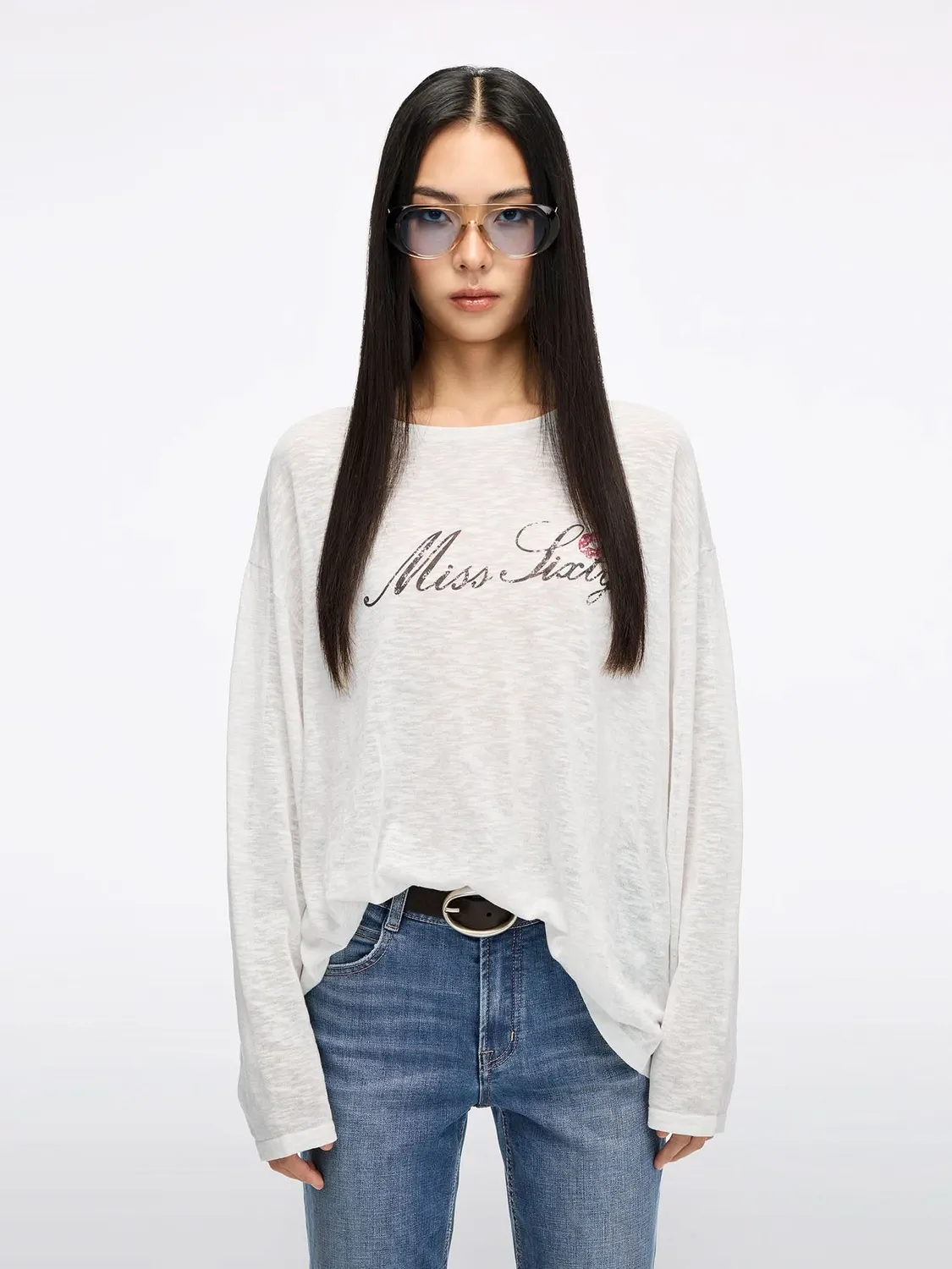 Miss Sixty Kiss Me Logo Knit strik top hvid/sort løs hørblanding