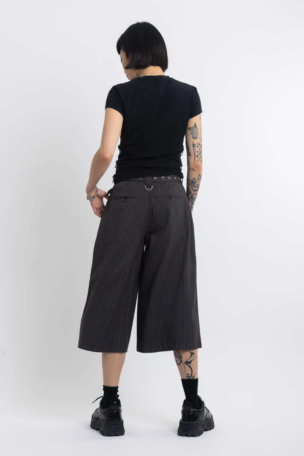The Ragged Priest Trader Pinstripe longline tailored shorts