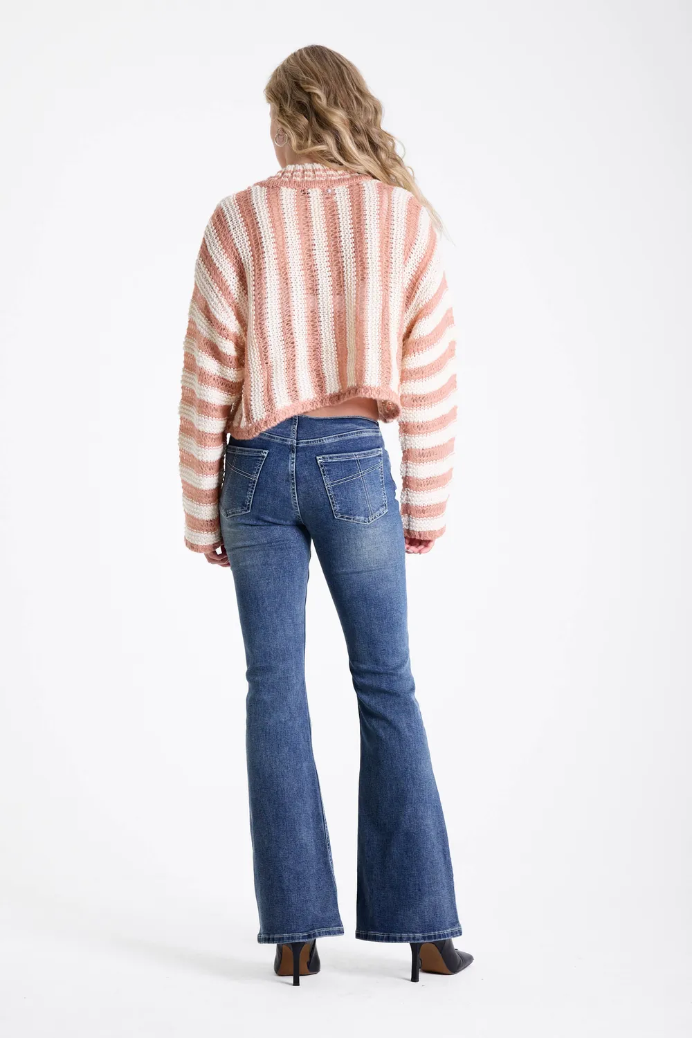 The Ragged Priest Plumb Stripe V-Neck strik lyserød