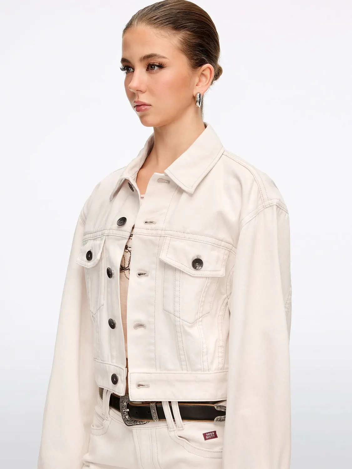 Miss Sixty cropped denimjakke hvid løs