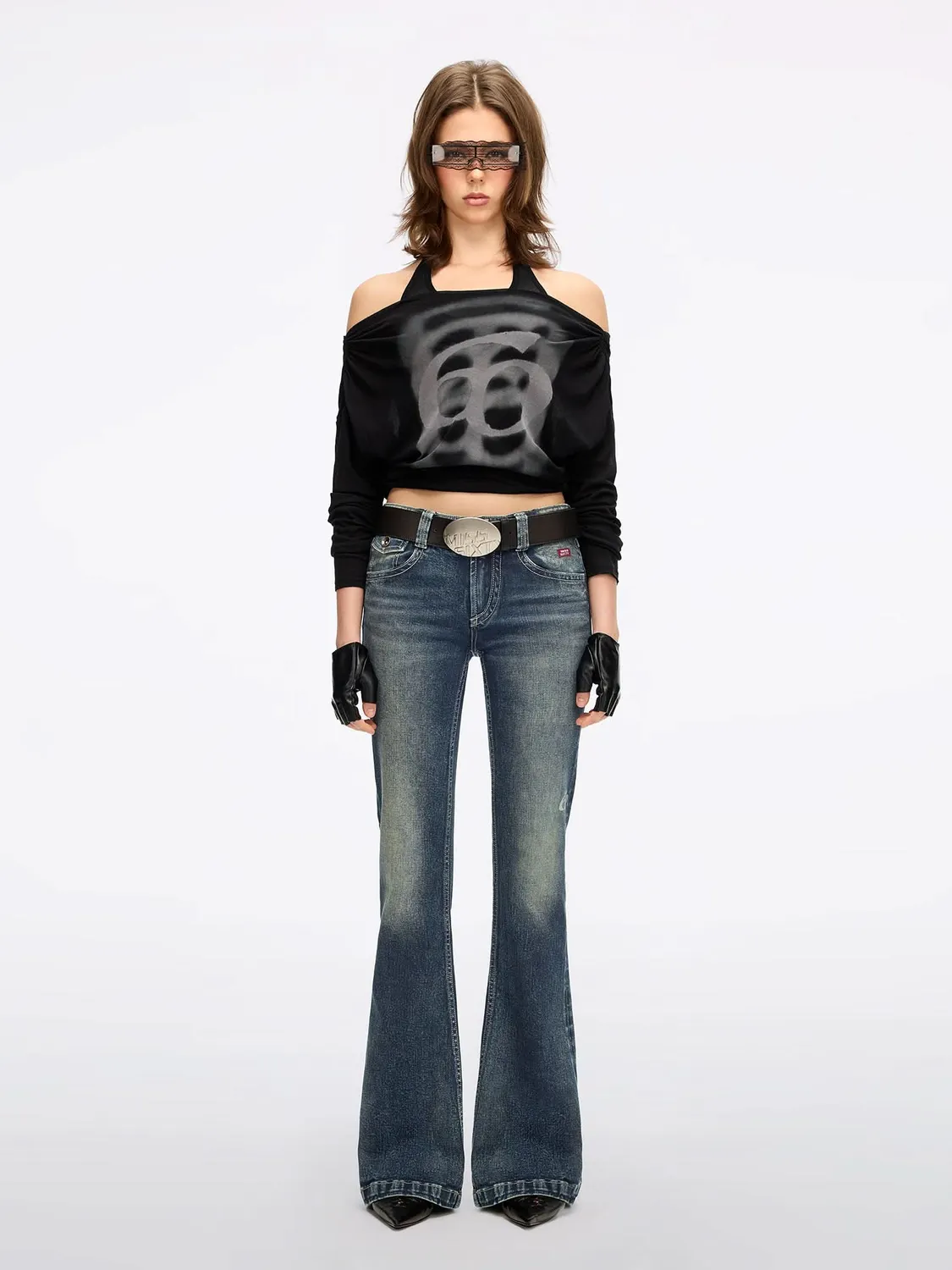 Miss Sixty Flare jeans lysegråblå flareben stretch 34"