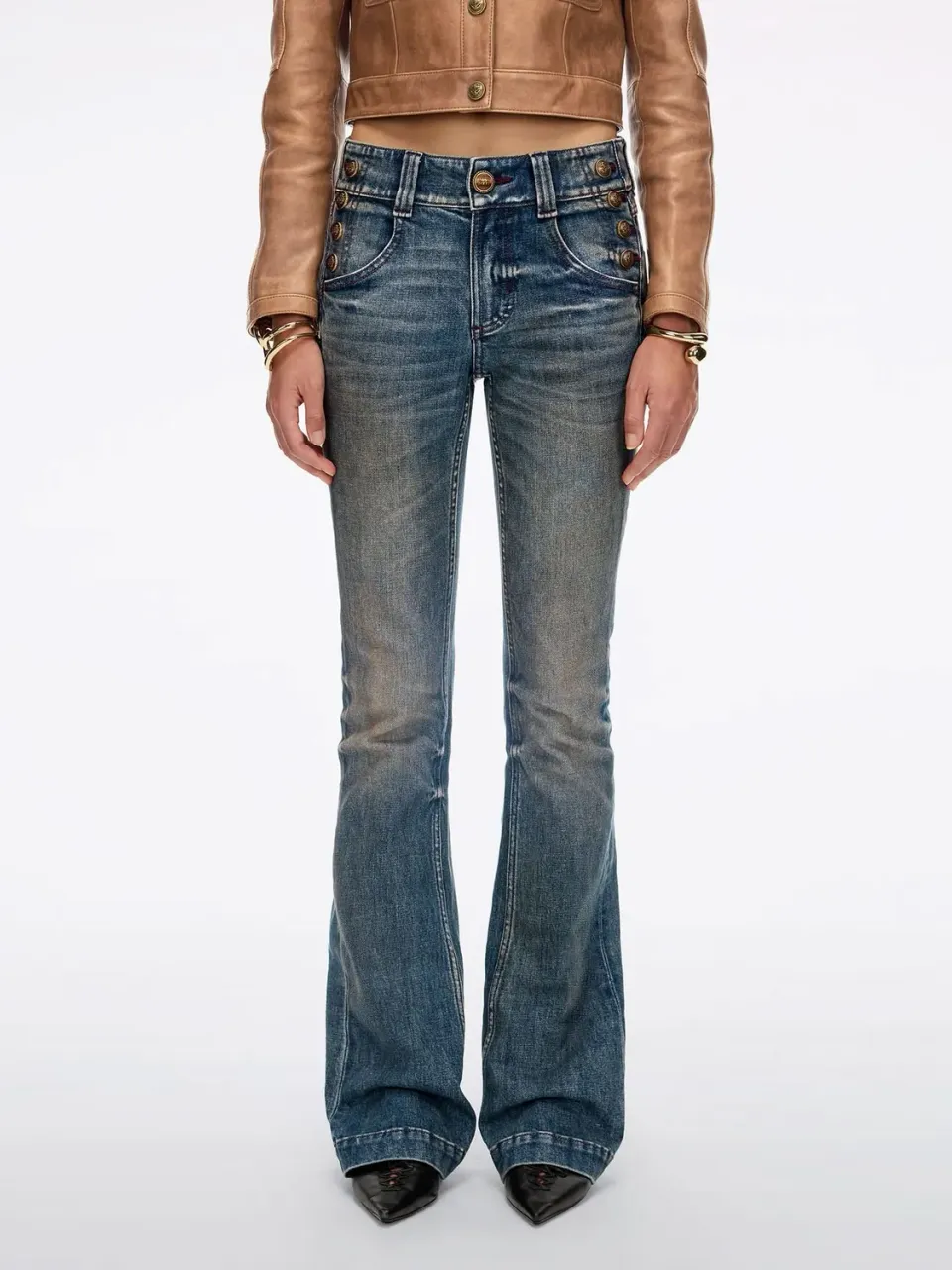 Miss Sixty Distressed Flare jeans blå vintagevask